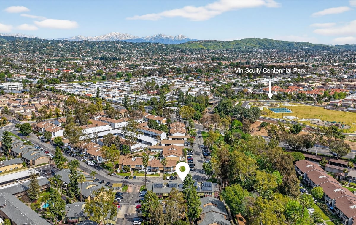 Aerial view near Vin Scully Centennial Park
