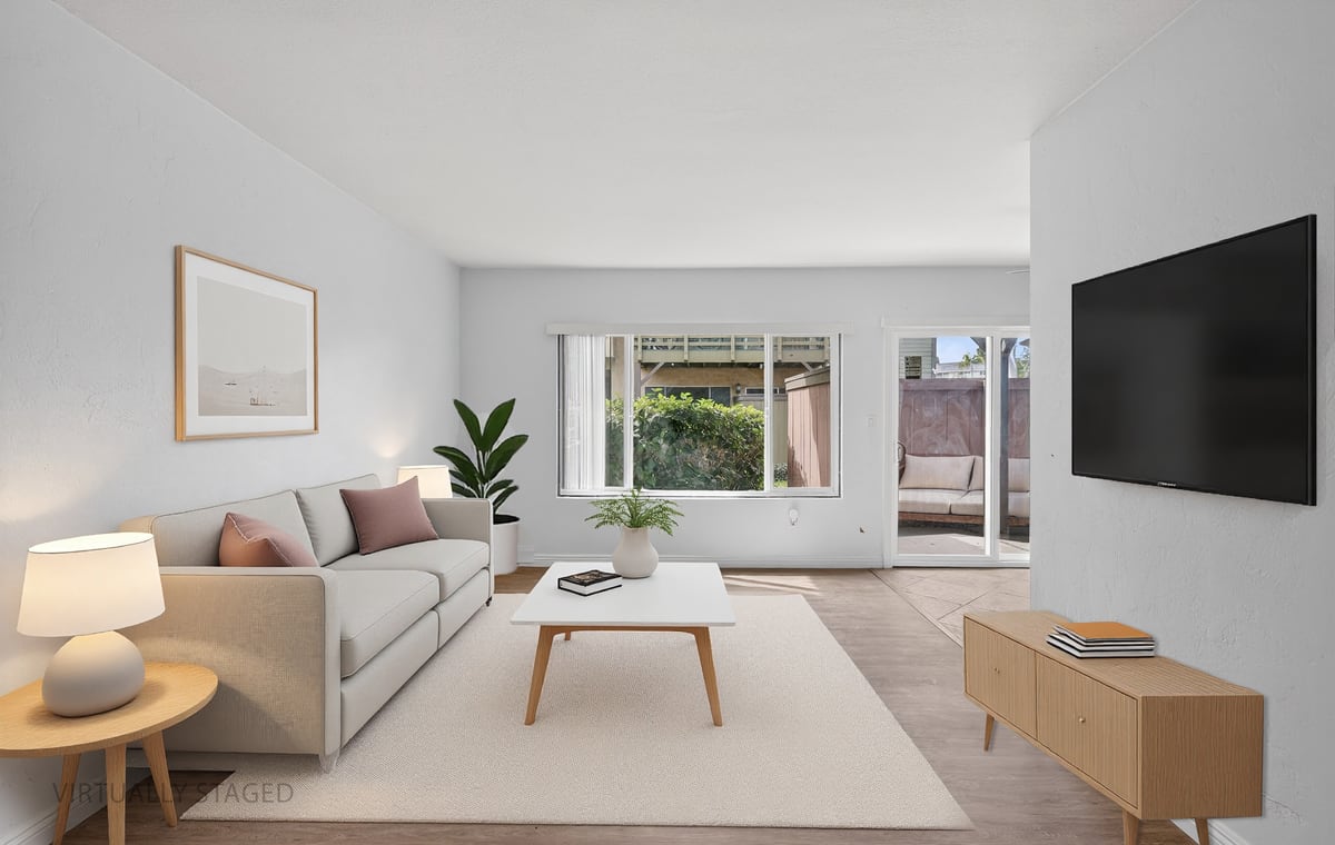 Open concept living room with natural light