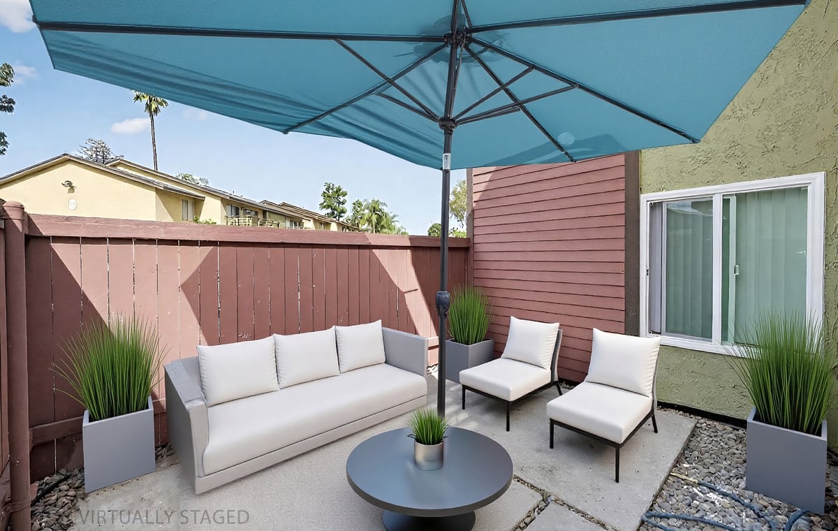 Private patio with seating area