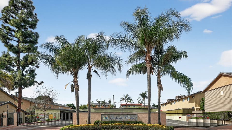 Lambert Road condo community entrance in La Habra