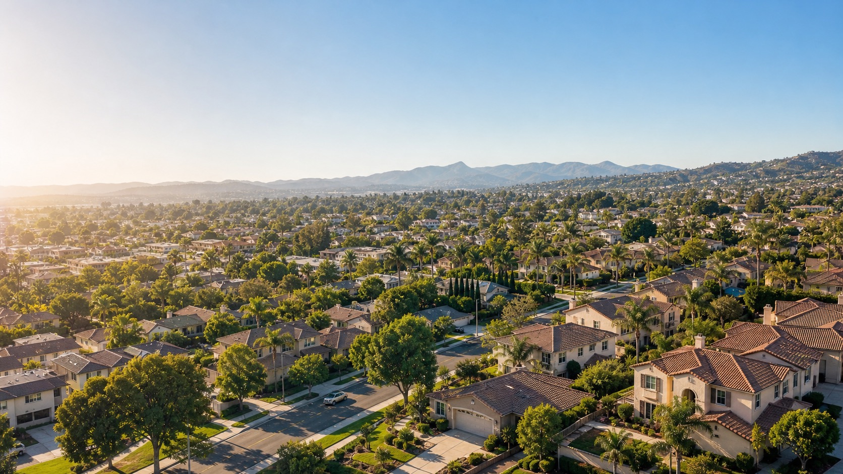 Aerial view of La Habra neighborhoods and hills